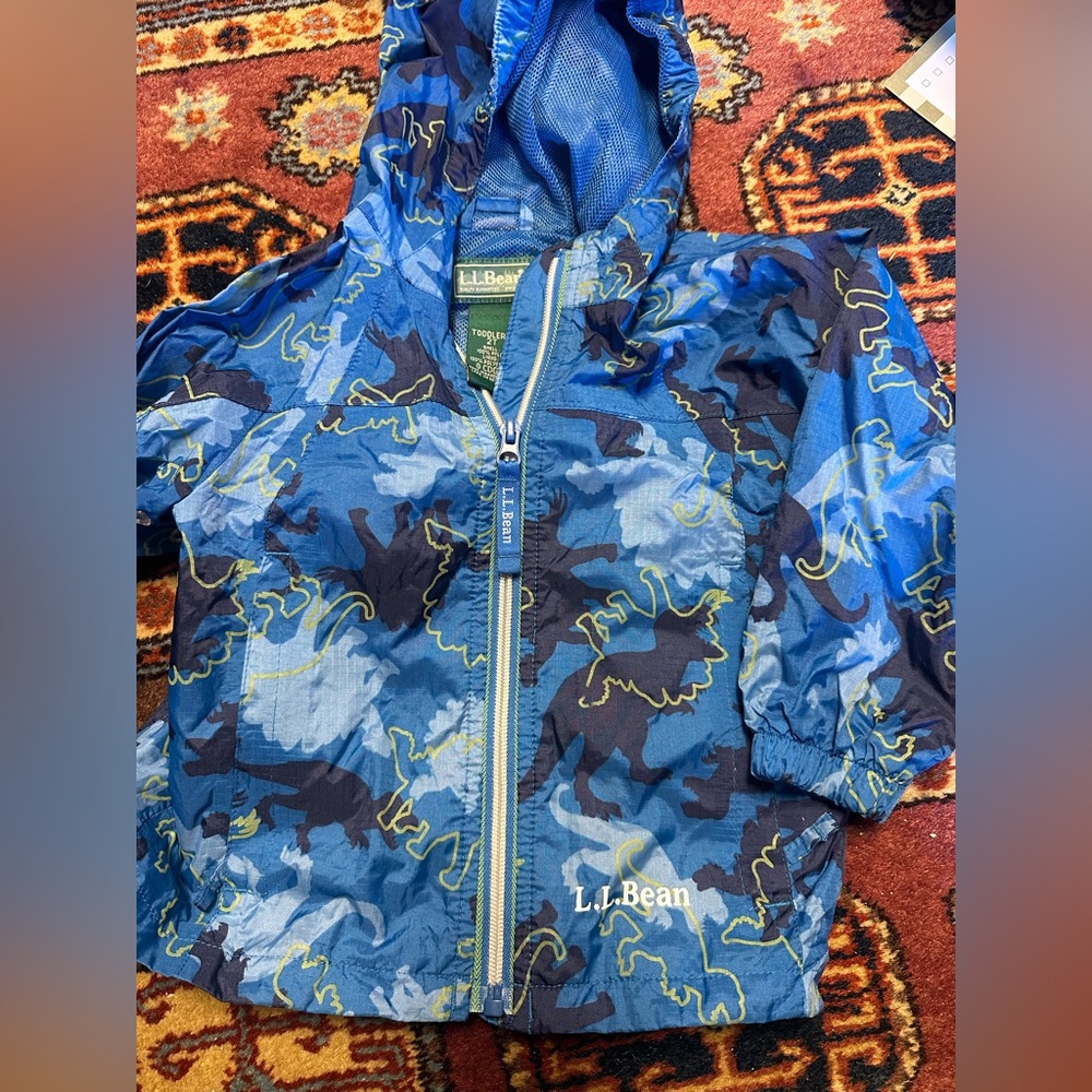 L.L. Bean Kids Blue and Black Camo Raincoat